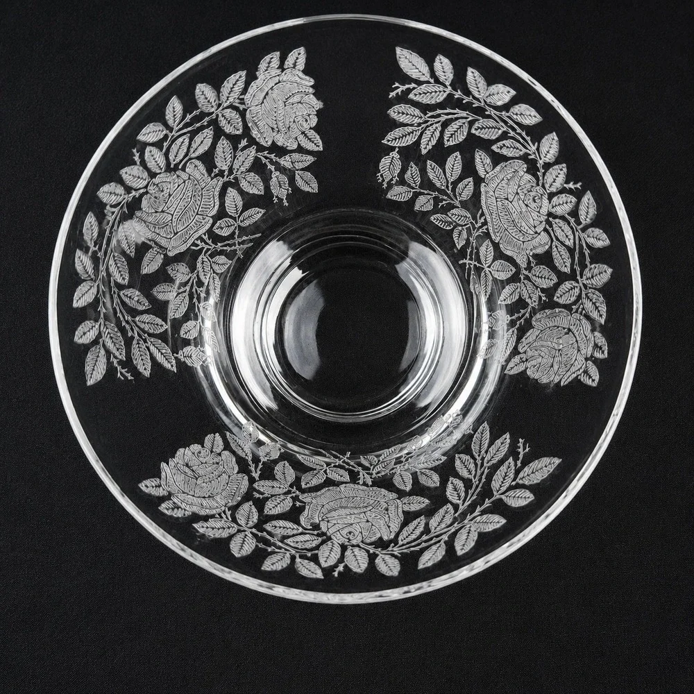 Tiffin Franciscan Roses Etched Glass Berry Dessert bowls Set of 6 Etched Footed